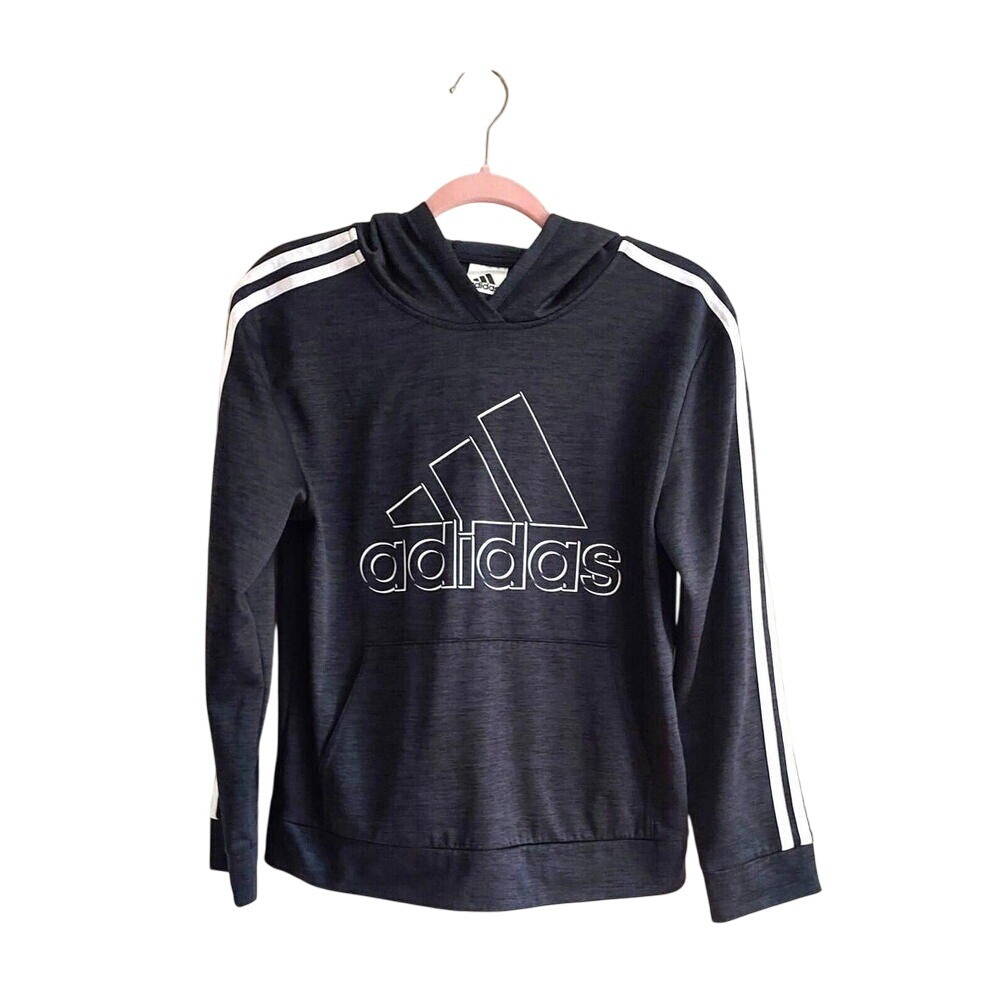 Adidas Hoodie Boy's Large (14/16) Black‎ Classic Logo Graphic Print Activewear